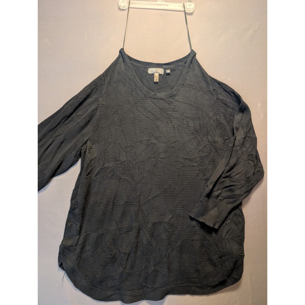 Addition Elle Womens Thermal Top 5X Black Waffle Knit Round Neck Long Sleeve